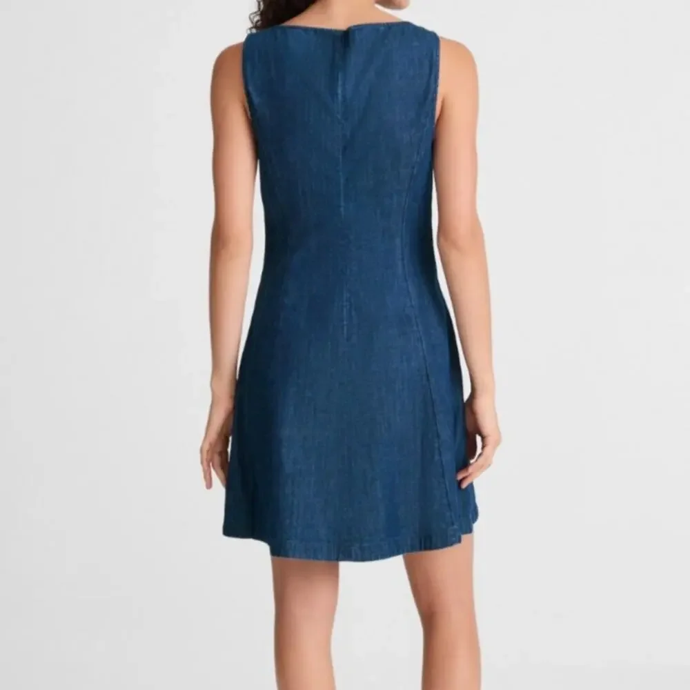 Madewell Denim Boatneck Mini Jean Dress Sleeveless Fit & Flare Cotton Small 6 - Picture 2 of 8